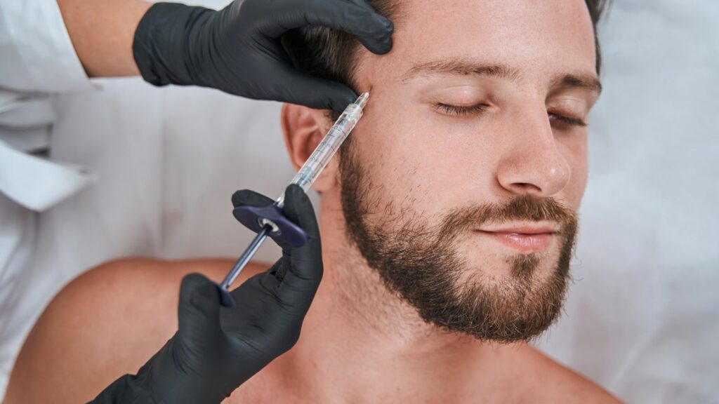 A man having injected with poly-L-lactic-acid